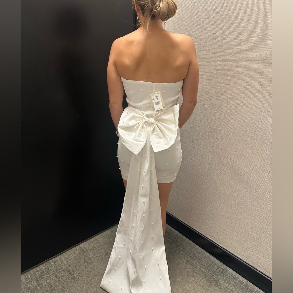 Strapless White Mini Dress with Oversized Bow